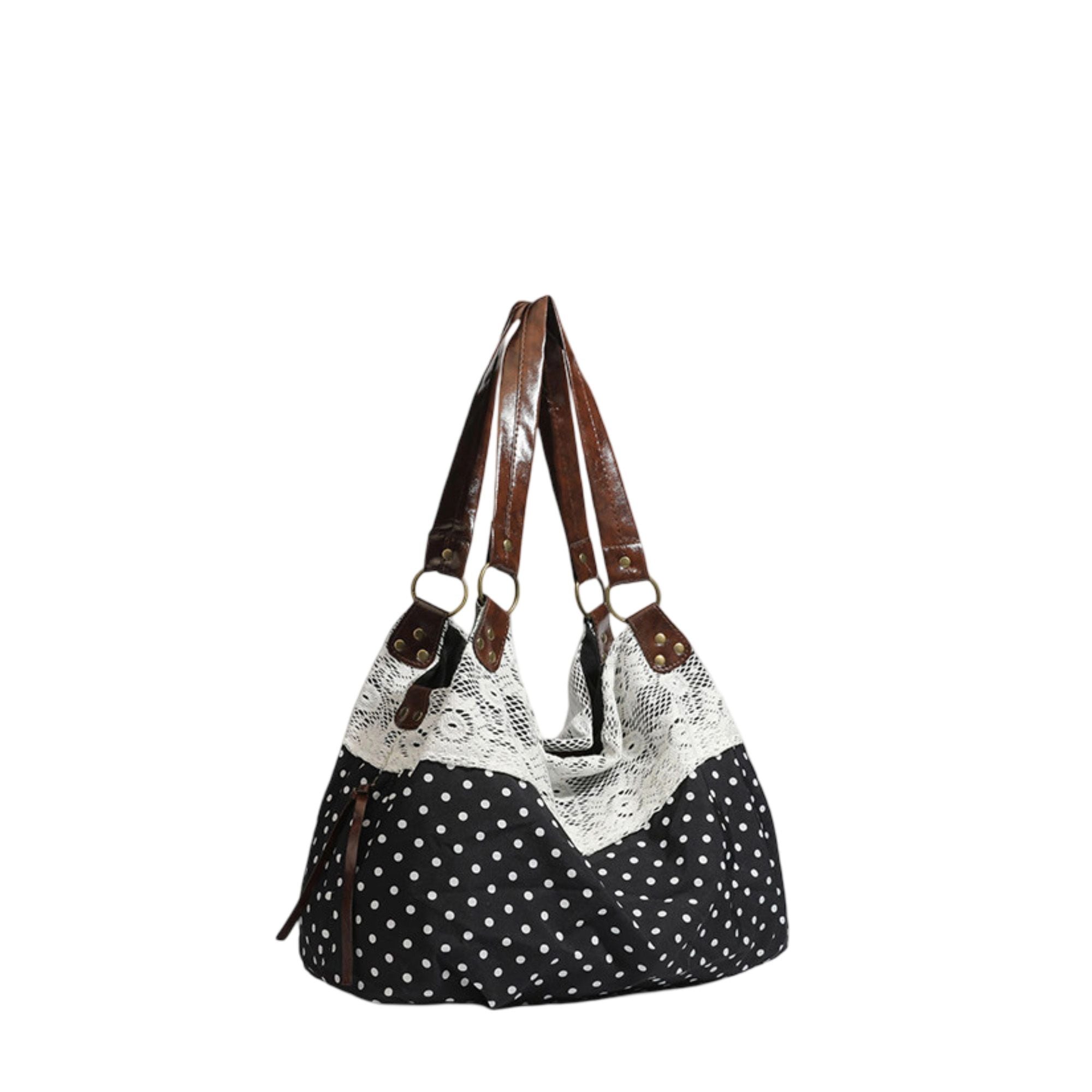 Polka Dot Lace Accent Shoulder Bag for Women
