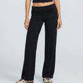 Foldover Waistband Full-Length Wide-Leg Trousers