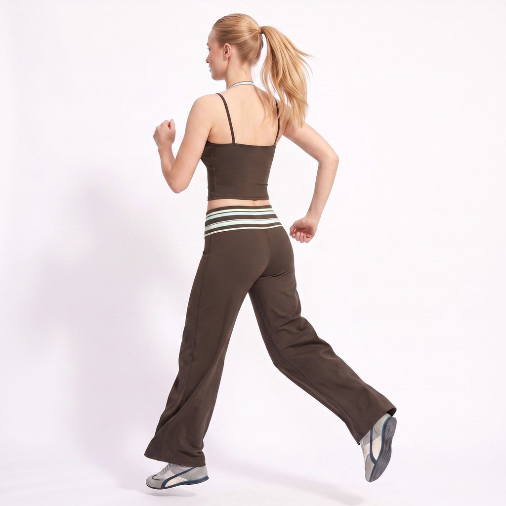 Layered Striped Halter Cropped Active Tank Top with Slim Straps for Workouts and Athleisure