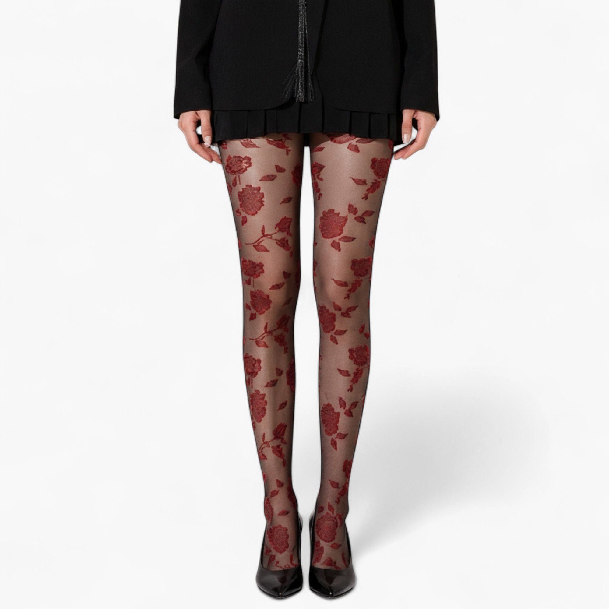 Anna-Kaci Women's Sheer Floral Pattern Tights with Bold Rose Motif and Stretch Mesh Design