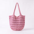 Crochet Knit Tote Bag with Openwork Ruffle Design and Long Handles