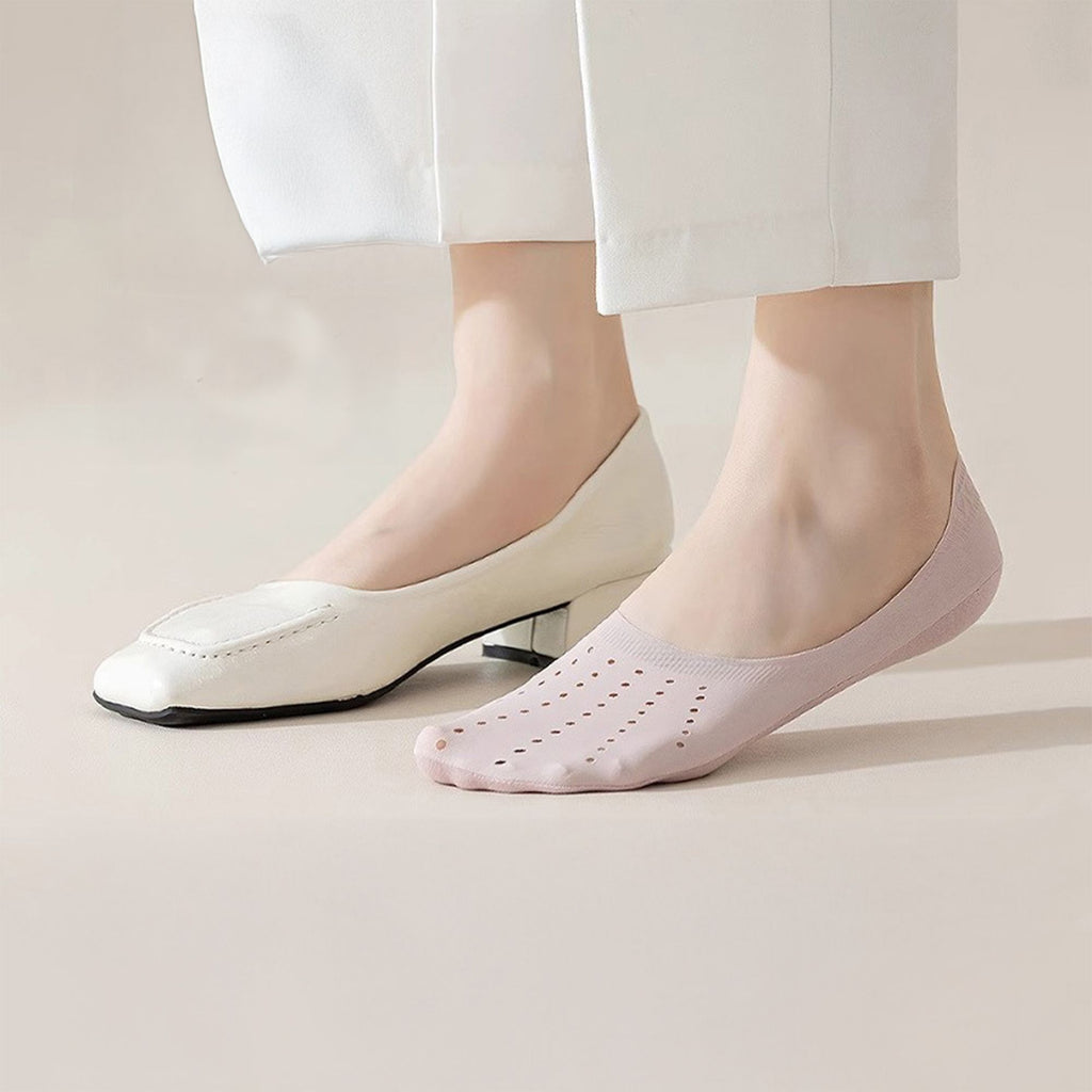 Anna-Kaci 5 Pairs Women Low Cut No Show Socks Breathable Stretch Knit Liner Design Anti-Slip Heel Grip for Flats and Loafers