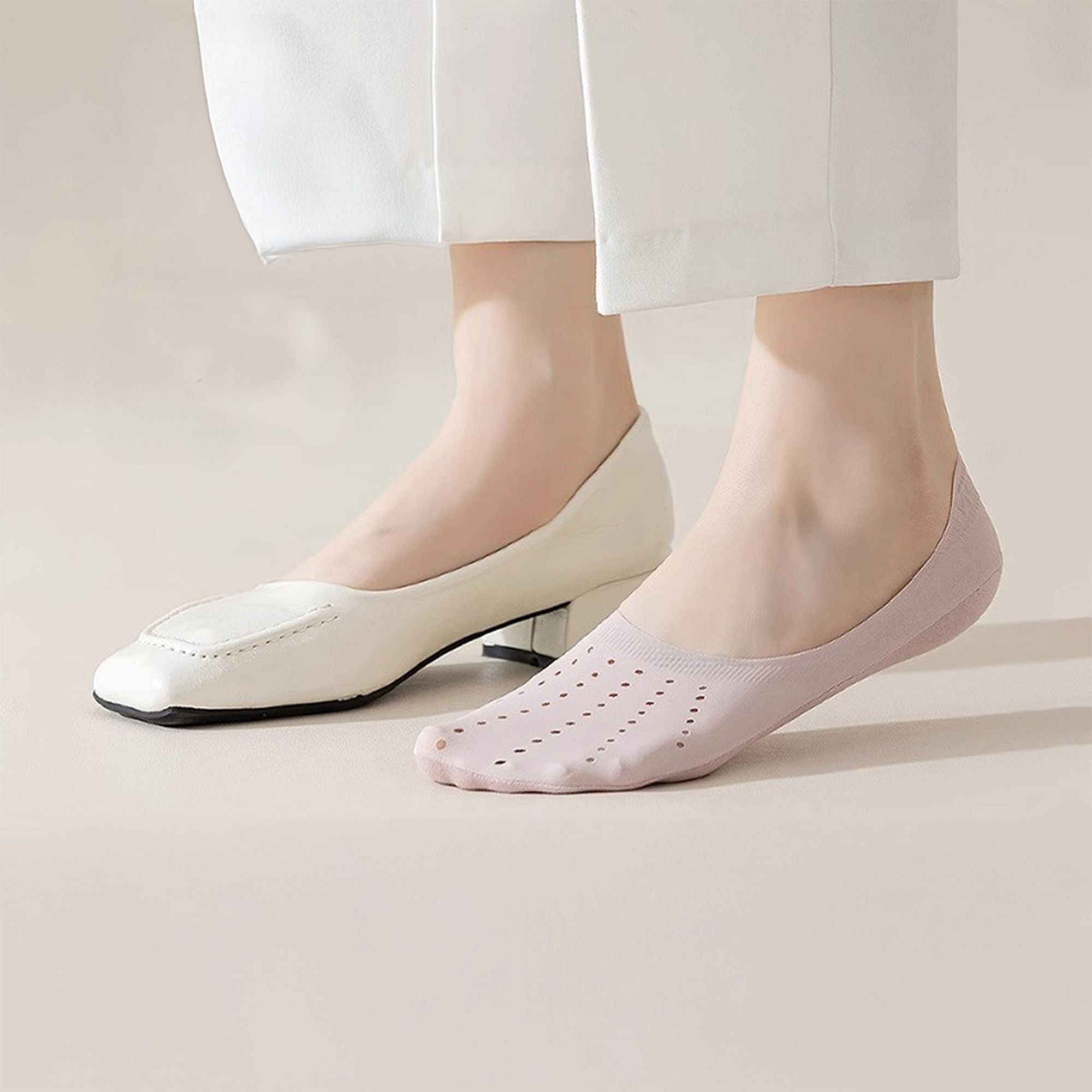 Anna-Kaci 5 Pairs Women Low Cut No Show Socks Breathable Stretch Knit Liner Design Anti-Slip Heel Grip for Flats and Loafers