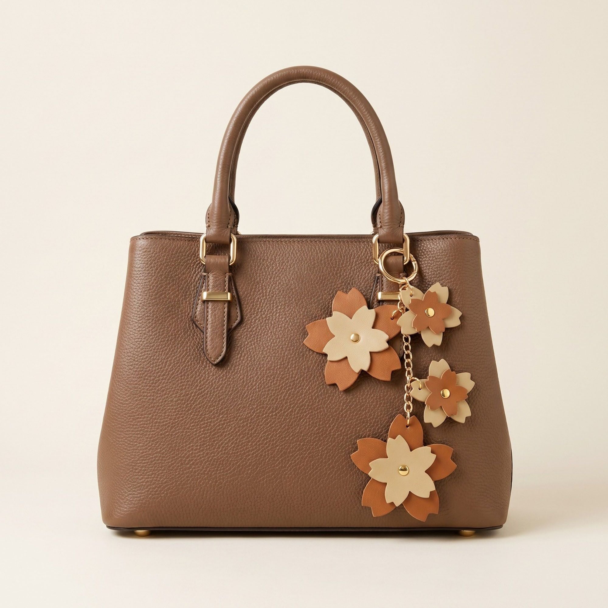 Cherry Blossom Bag Charm with Gold Tone Chain and Clip