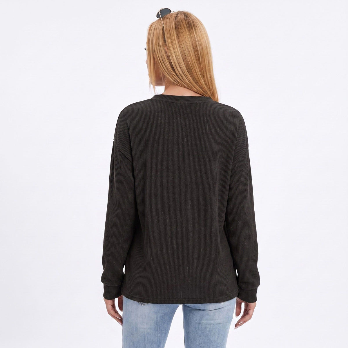 Thermal Waffle Knit Henley Top with Kangaroo Pocket