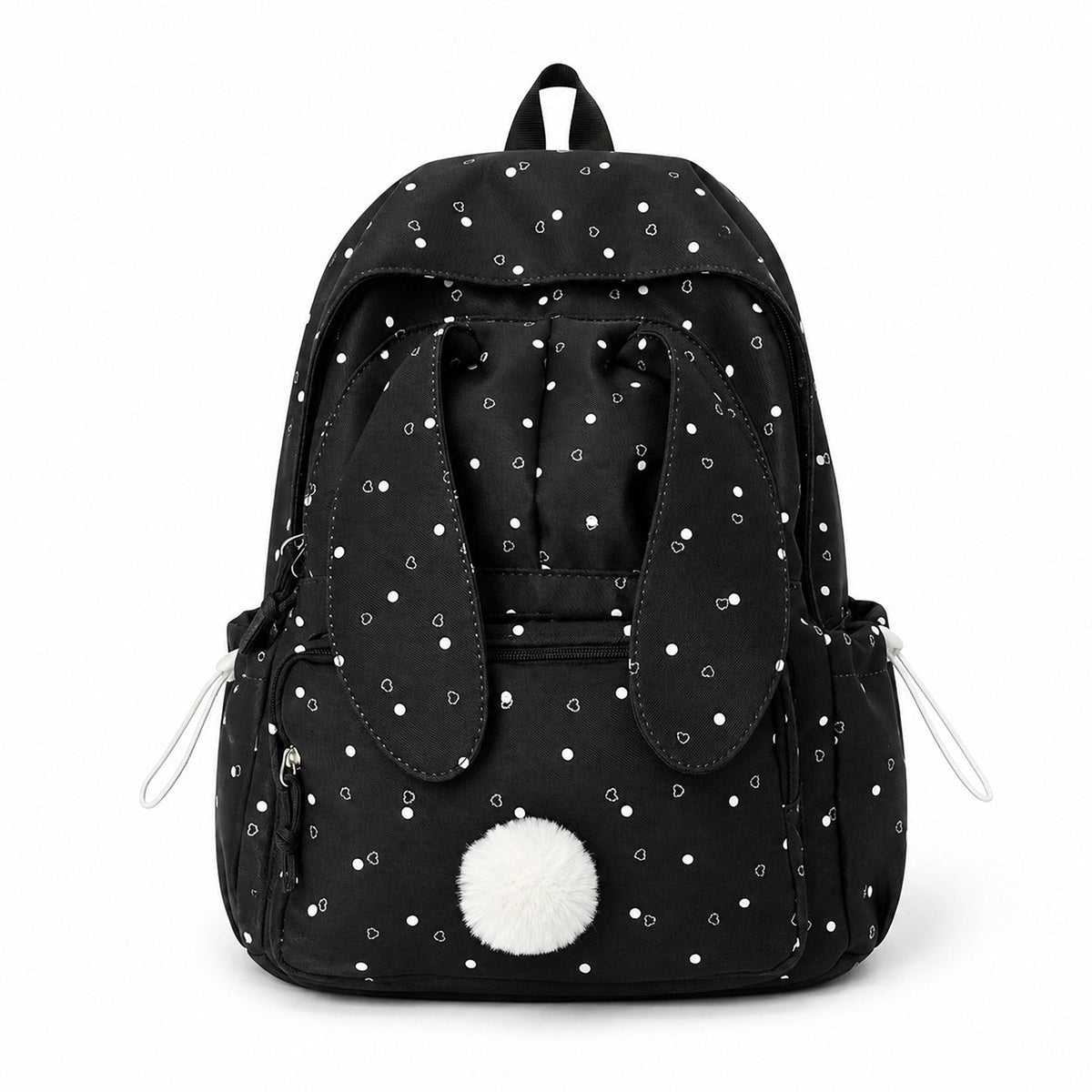 Mochila de orejas de conejo con pompón y múltiples bolsillos