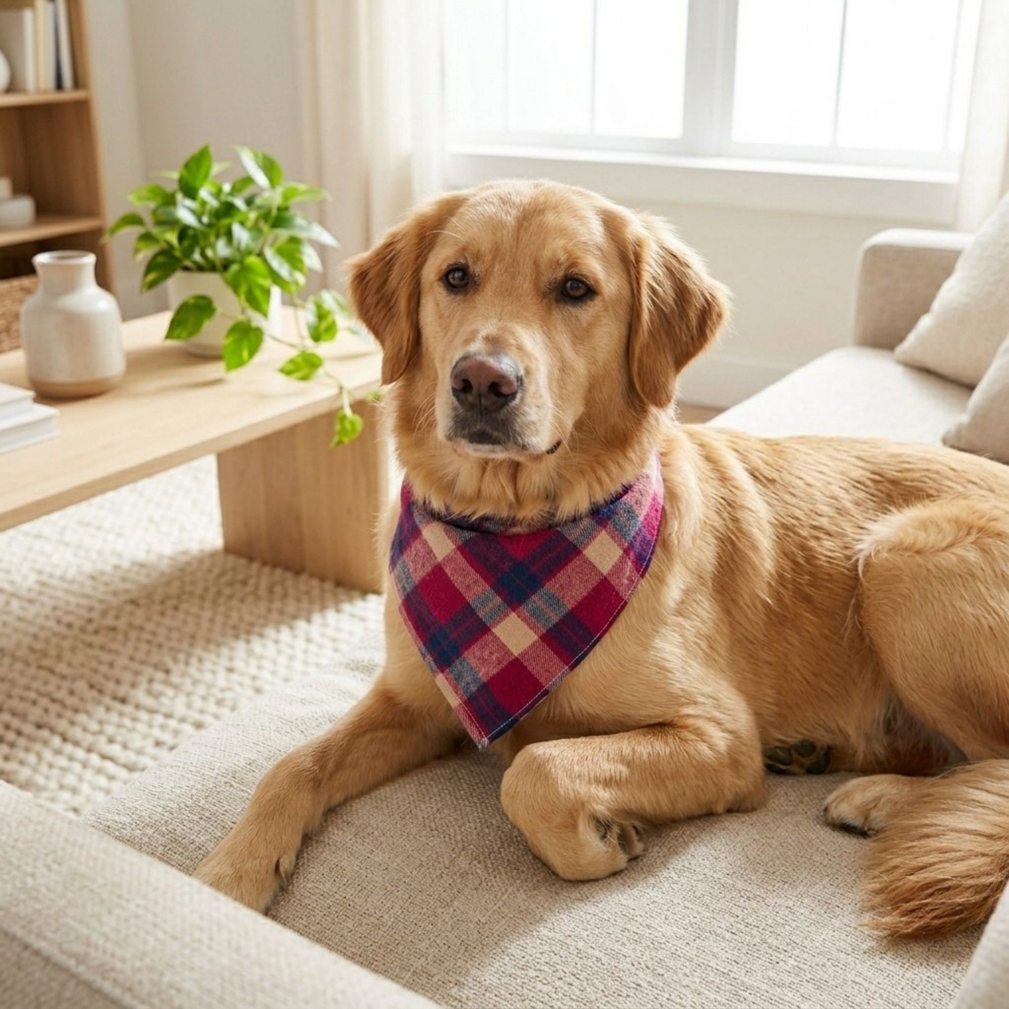 Plaid Pet Bandana Scarf Soft Tie-On Triangle Neck Accessory Classic Check Pattern