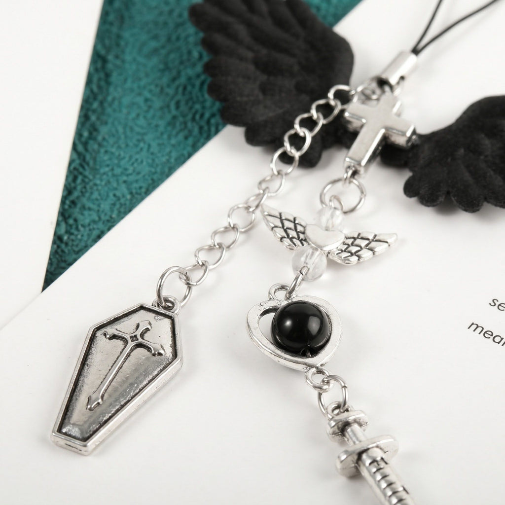 2-Piece Womens Bag Charm with Hanging Strap and Decorative Accents
