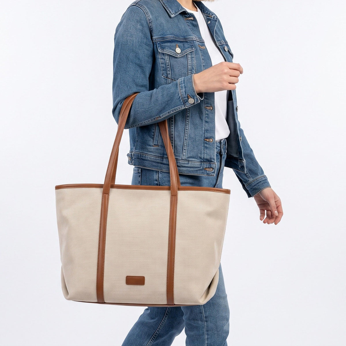 Large Tote Bag with Long Shoulder Straps and Zip Closure
