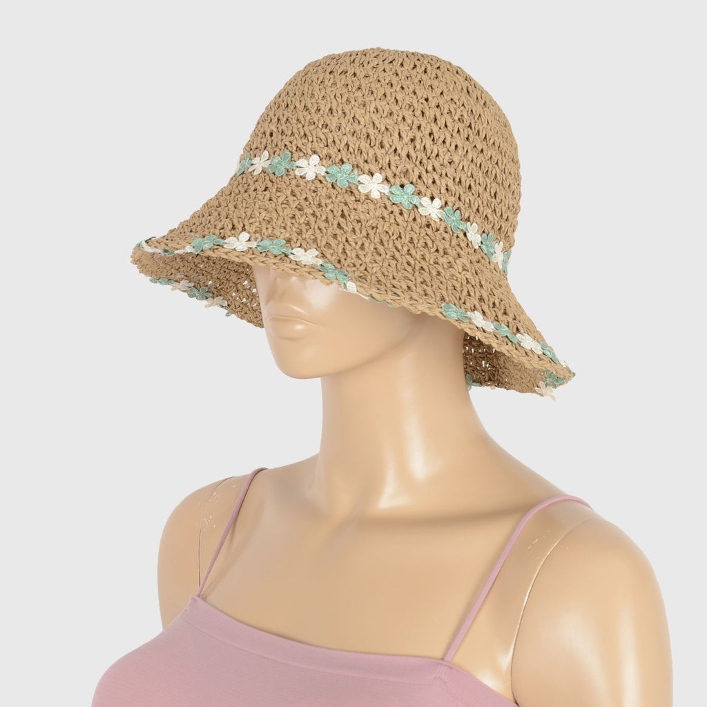 Anna-Kaci Women's Floral - Embellished Crochet Straw Sun Hat