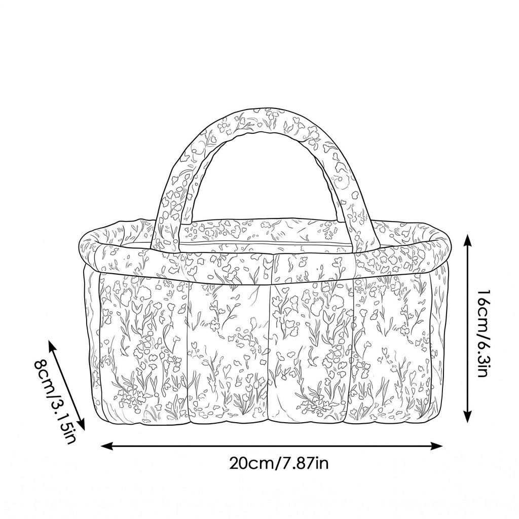 Quilted Floral Storage Basket with Handles for Home Organization