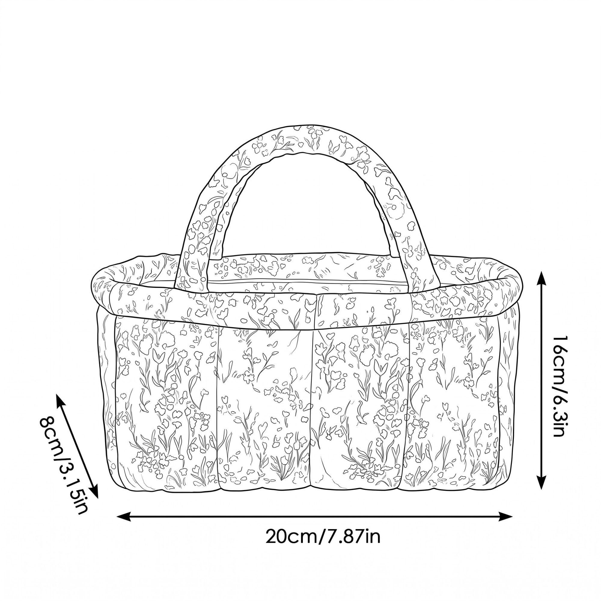 Quilted Floral Storage Basket with Handles for Home Organization