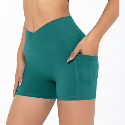 Tight Fitting High Waisted Pocket Sport V-Waist Band Shorts