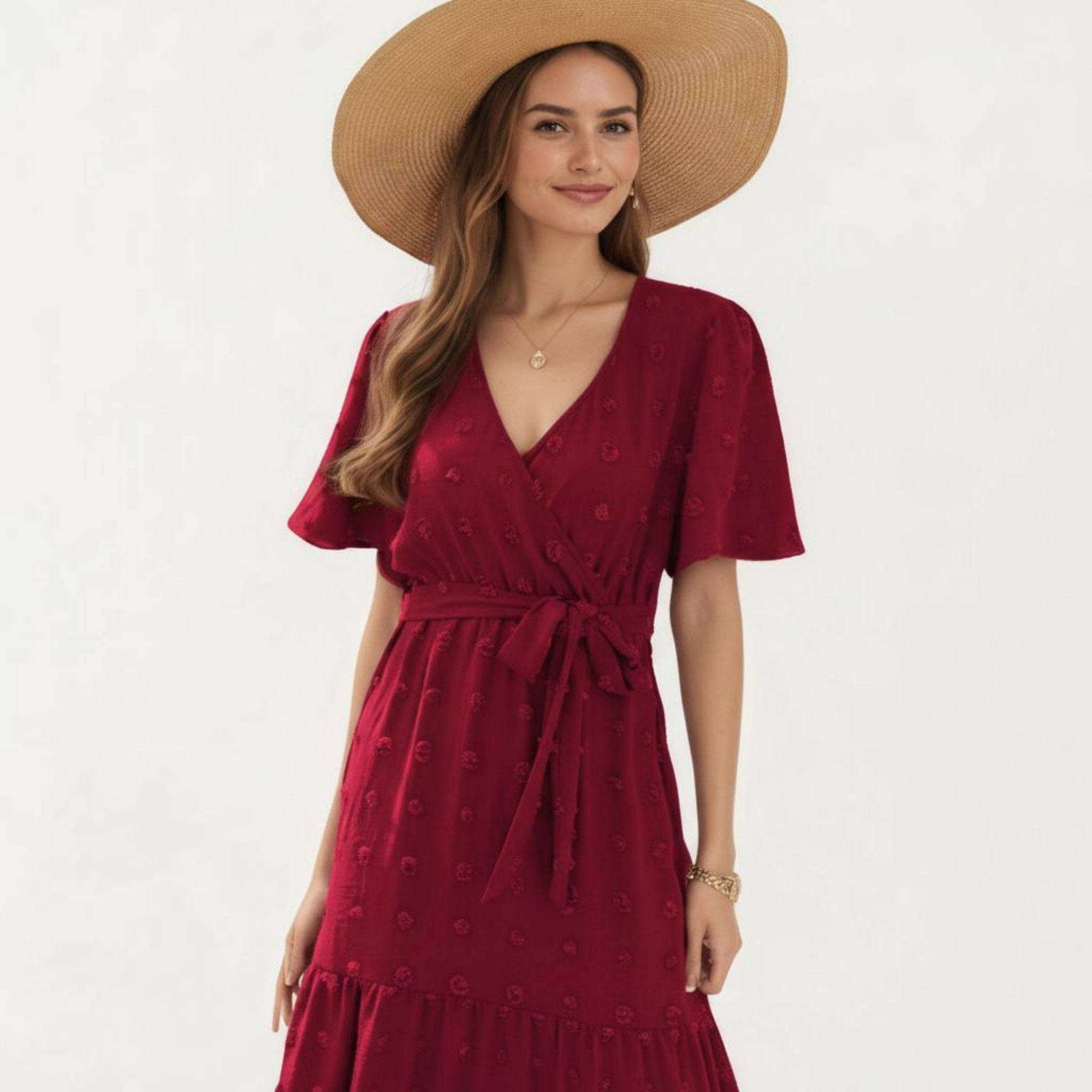 Anna-Kaci Women's Short Sleeve Maxi Dress with Wrap Front Waist Tie and Tiered Skirt