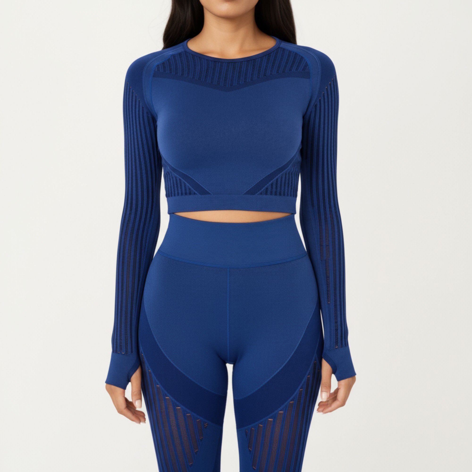 Anna-Kaci Active Women's Long Sleeve Seamless Crop Top with Ribbed Texture and Contour Panels