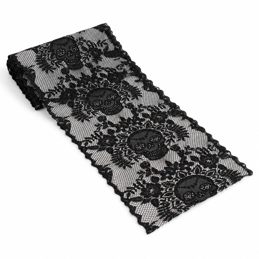 Halloween Black Lace Skull Cutout Table Runner