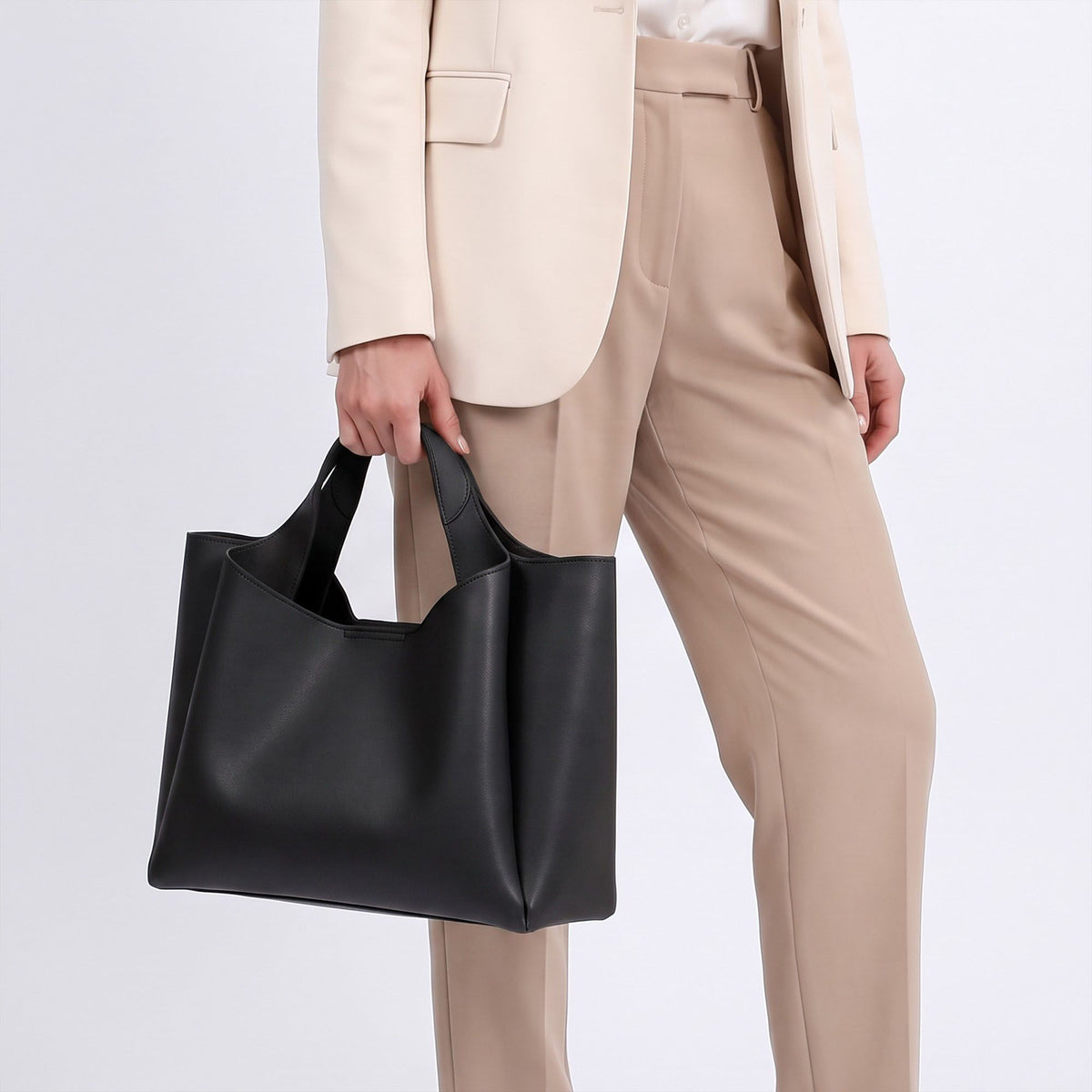 Structured Tote Handbag with Top Handles and Detachable Shoulder Strap