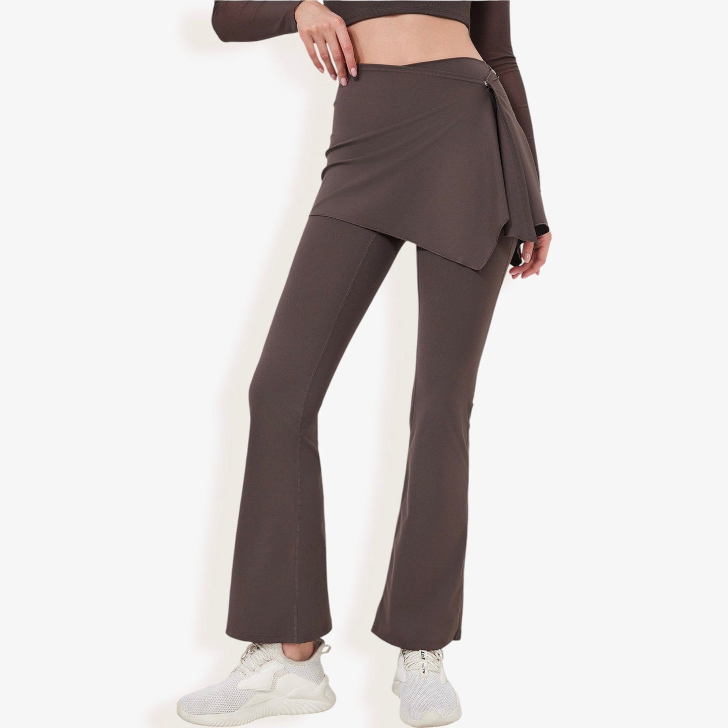 High Waist Flare Pants with Layered Skirt Overlay