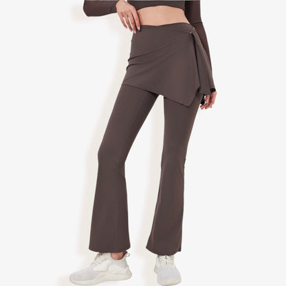 High Waist Flare Pants with Layered Skirt Overlay