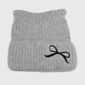 Anna-Kaci Women's Cat Ear Knit Beanie - Fluffy Faux Fur Hat with Bow Embroidery