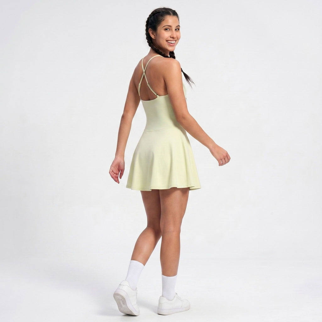 Cami Strap Active Dress Scoop Neck Flared Skirt Workout Yoga Tennis Dress