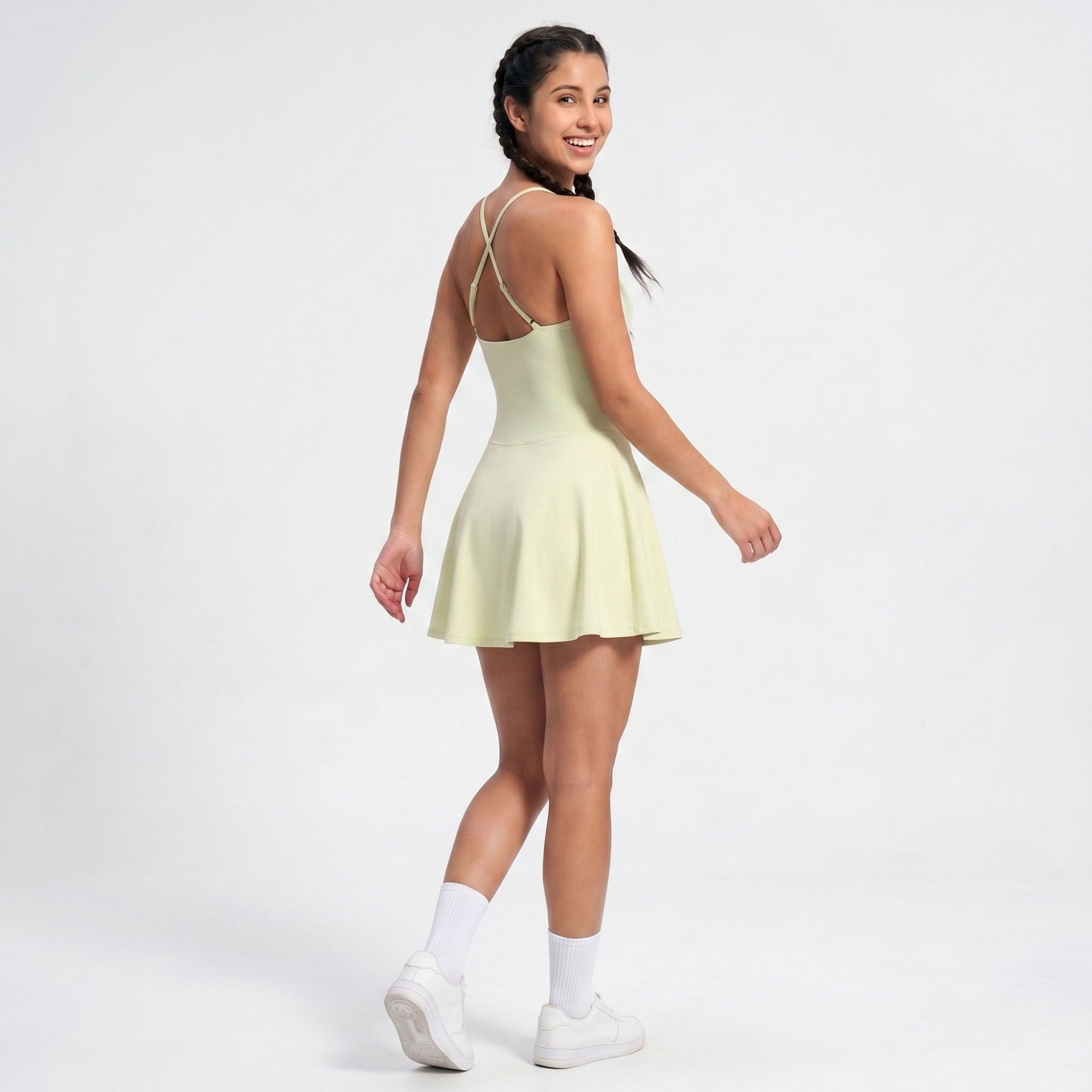 Cami Strap Active Dress Scoop Neck Flared Skirt Workout Yoga Tennis Dress