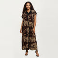 Tan women's maxi dress with geometric, woven and relaxed fit