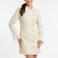 Textured Button Front Mini Dress Collared Long Sleeve Pleated Cuff Dress