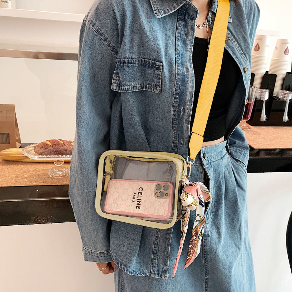 Anna-Kaci Women's Chic Transparent Crossbody & Messenger Bags with Decorative Scarf