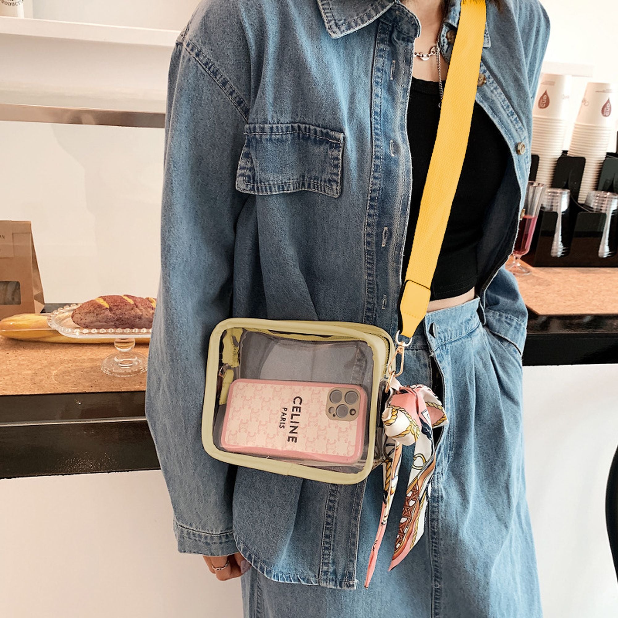 Anna-Kaci Women's Chic Transparent Crossbody & Messenger Bags with Decorative Scarf