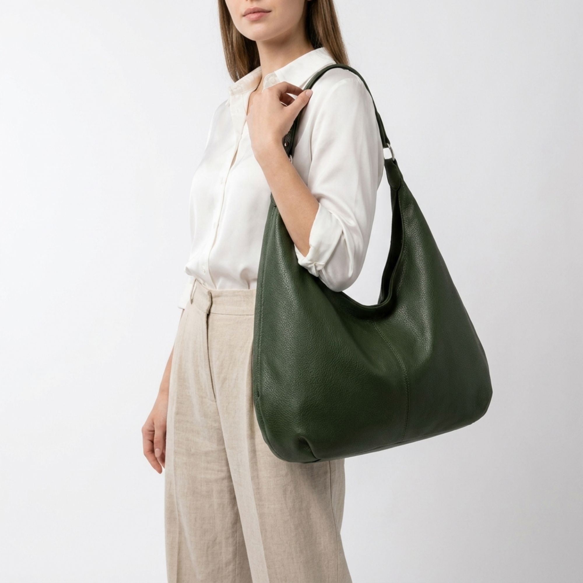 Large Slouchy Hobo Shoulder Bag with Zip Closure and Inner Pockets