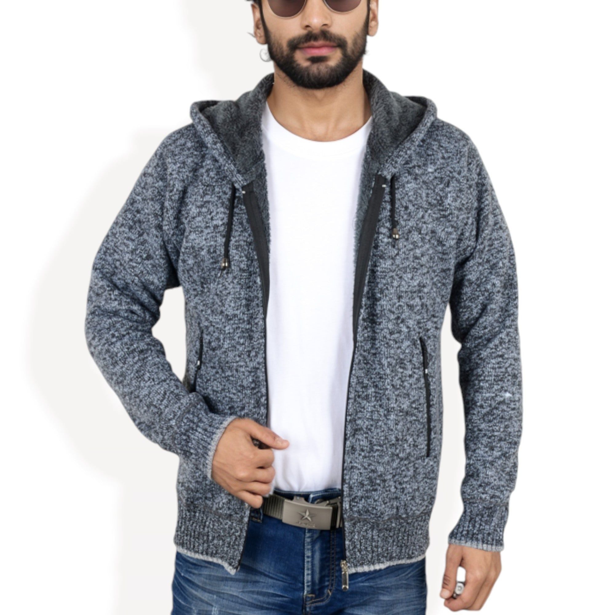 Anna-Kaci Men's Zip-Up Hooded Fleece Jacket with Adjustable Drawstrings and Front Pockets