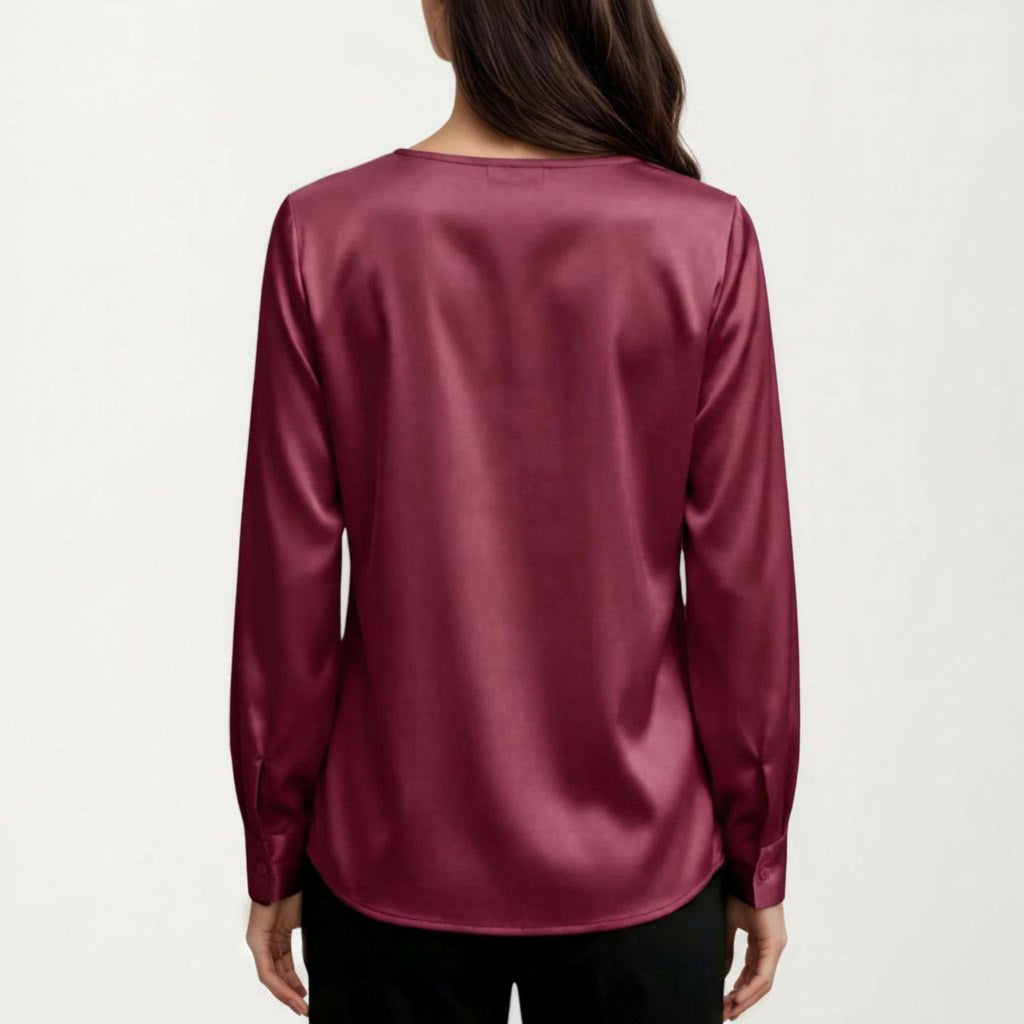 Anna-Kaci Women's Satin V-Neck Blouse with Long Balloon Sleeves and Wide Cuffs