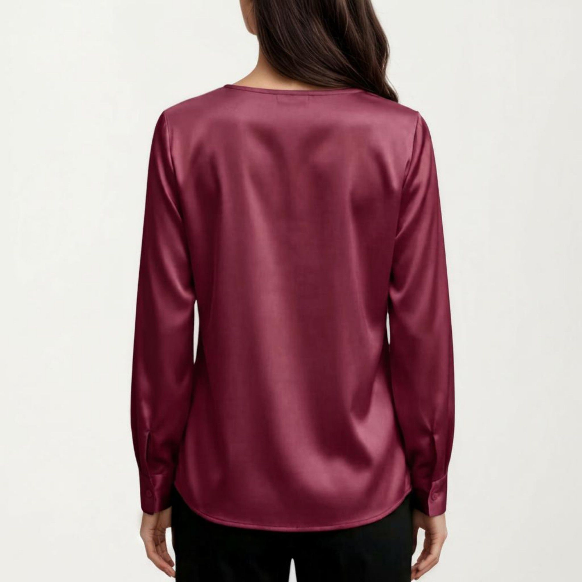 Anna-Kaci Women's Satin V-Neck Blouse with Long Balloon Sleeves and Wide Cuffs