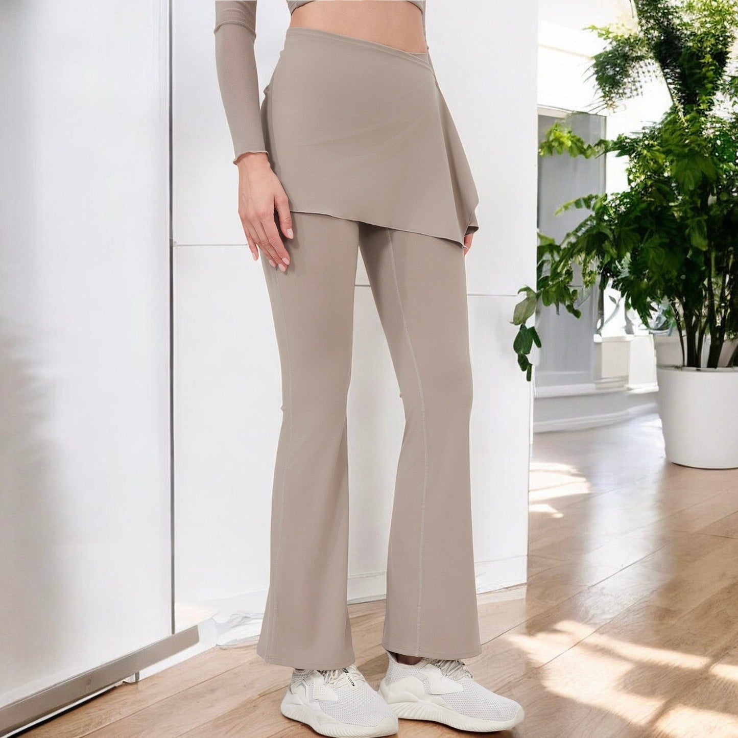 High Waist Flare Pants with Layered Skirt Overlay