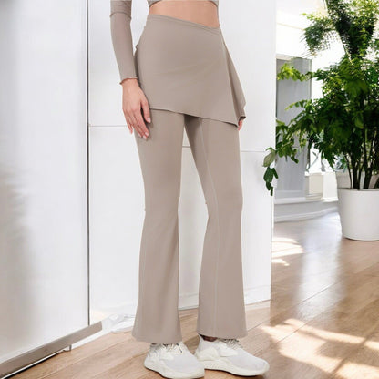 High Waist Flare Pants with Layered Skirt Overlay