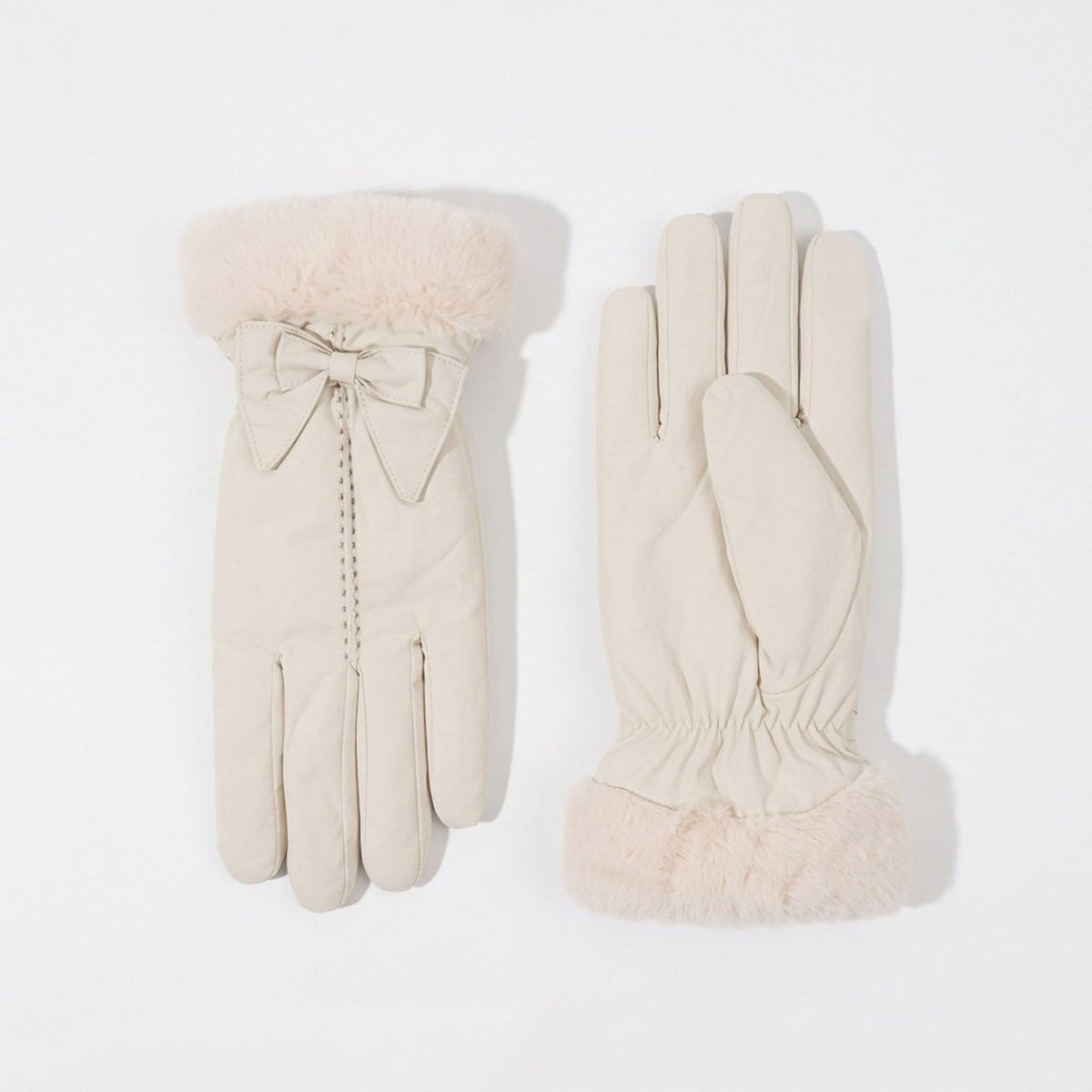 Winter Gloves with Faux Fur Cuffs and Bow Detail 9.8 x 4.7in