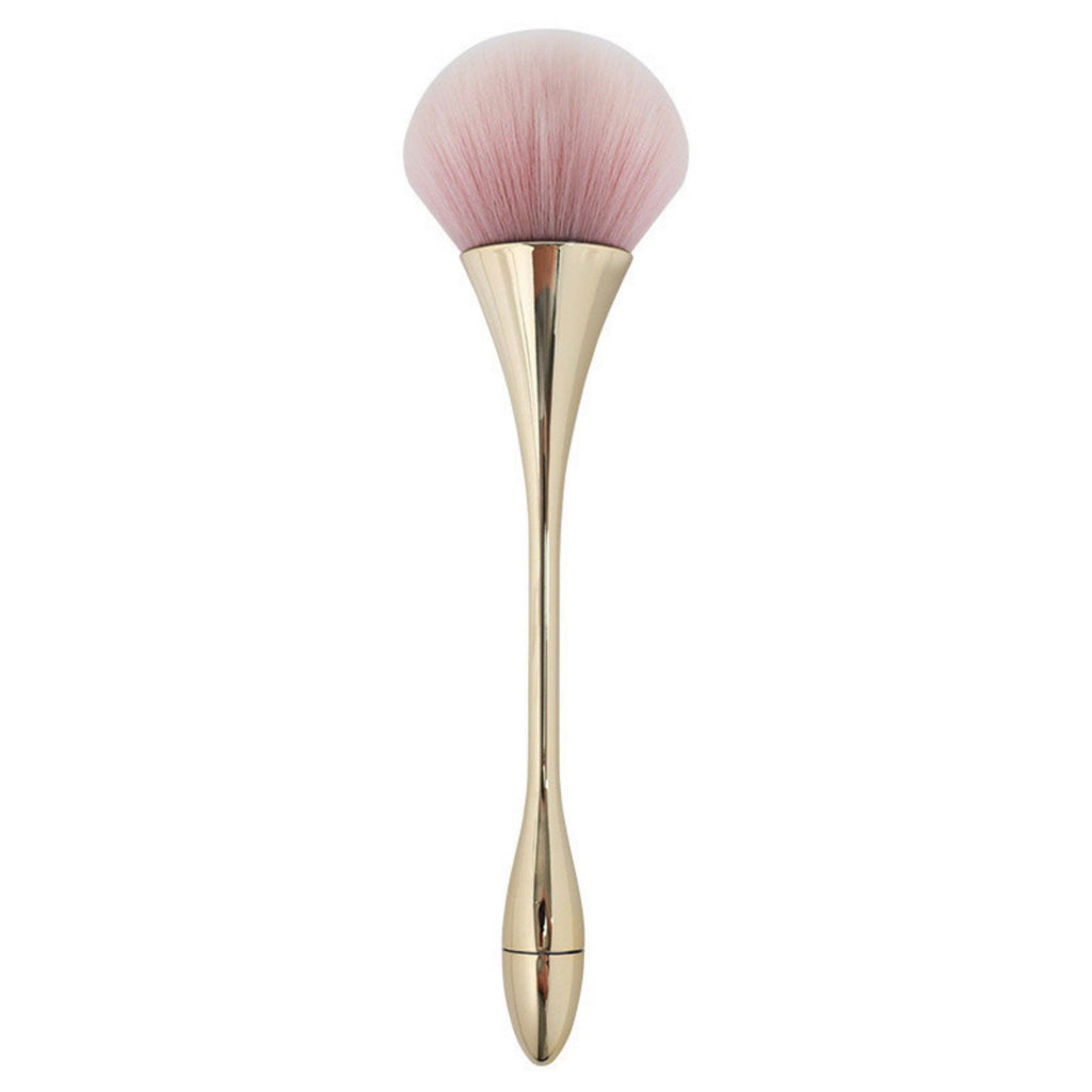 2 Piece Powder Makeup Brush Set with Soft Synthetic Bristles and Metallic Handle for Face Makeup