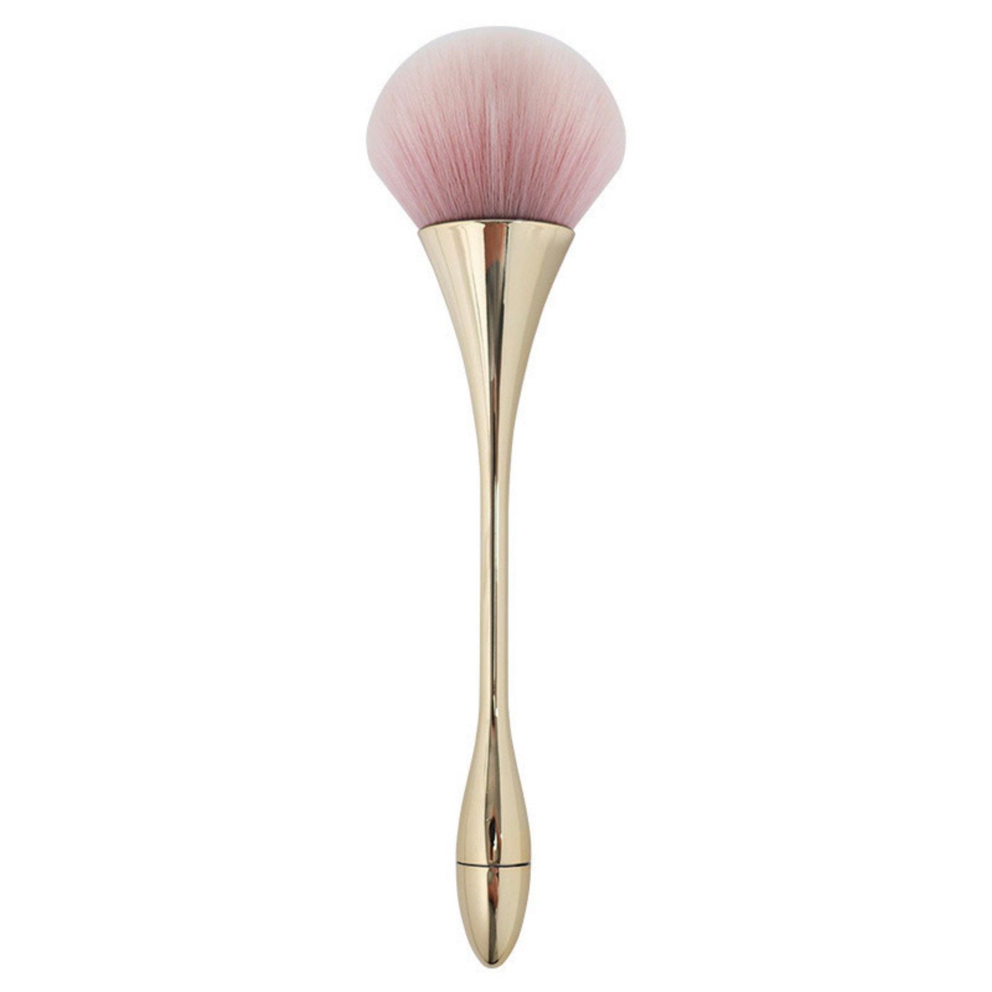 2 Piece Powder Makeup Brush Set with Soft Synthetic Bristles and Metallic Handle for Face Makeup