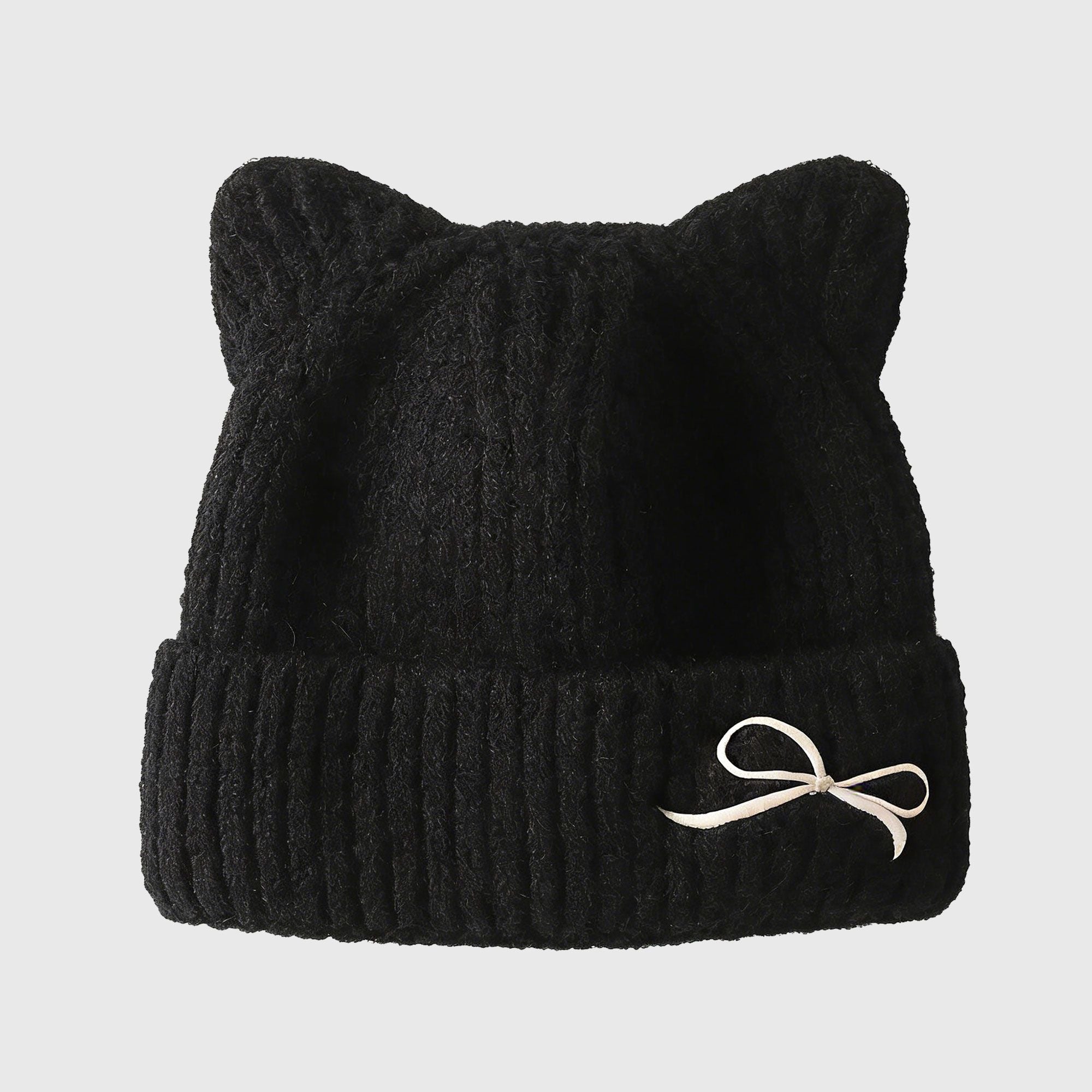 Anna-Kaci Women's Cat Ear Knit Beanie - Fluffy Faux Fur Hat with Bow Embroidery