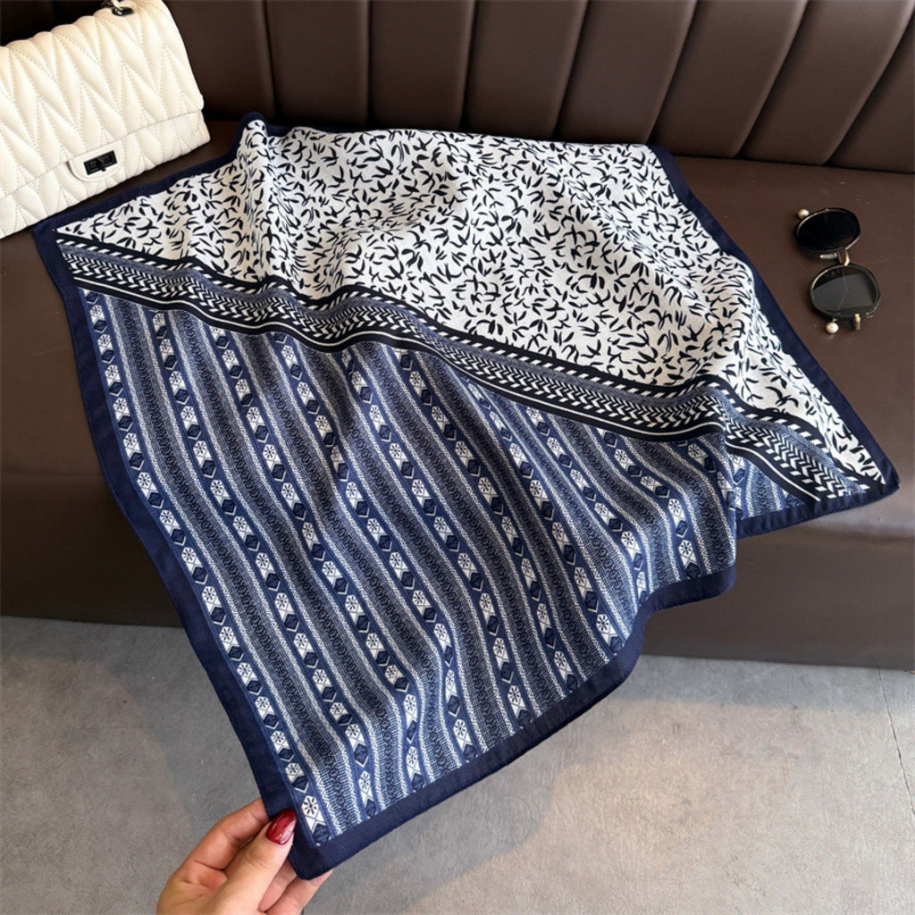 Anna-Kaci Women's Geometric and Leaf Print Satin Square Scarf with Contrasting Patterns 27x27in