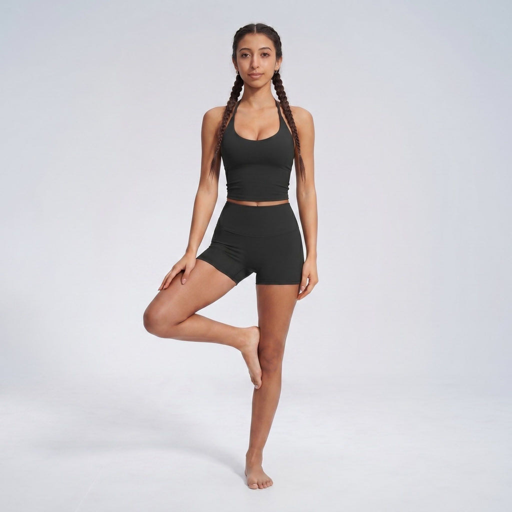 Padded Halter Longline Sports Bra Tank Top Tie Back Workout Yoga Crop Top