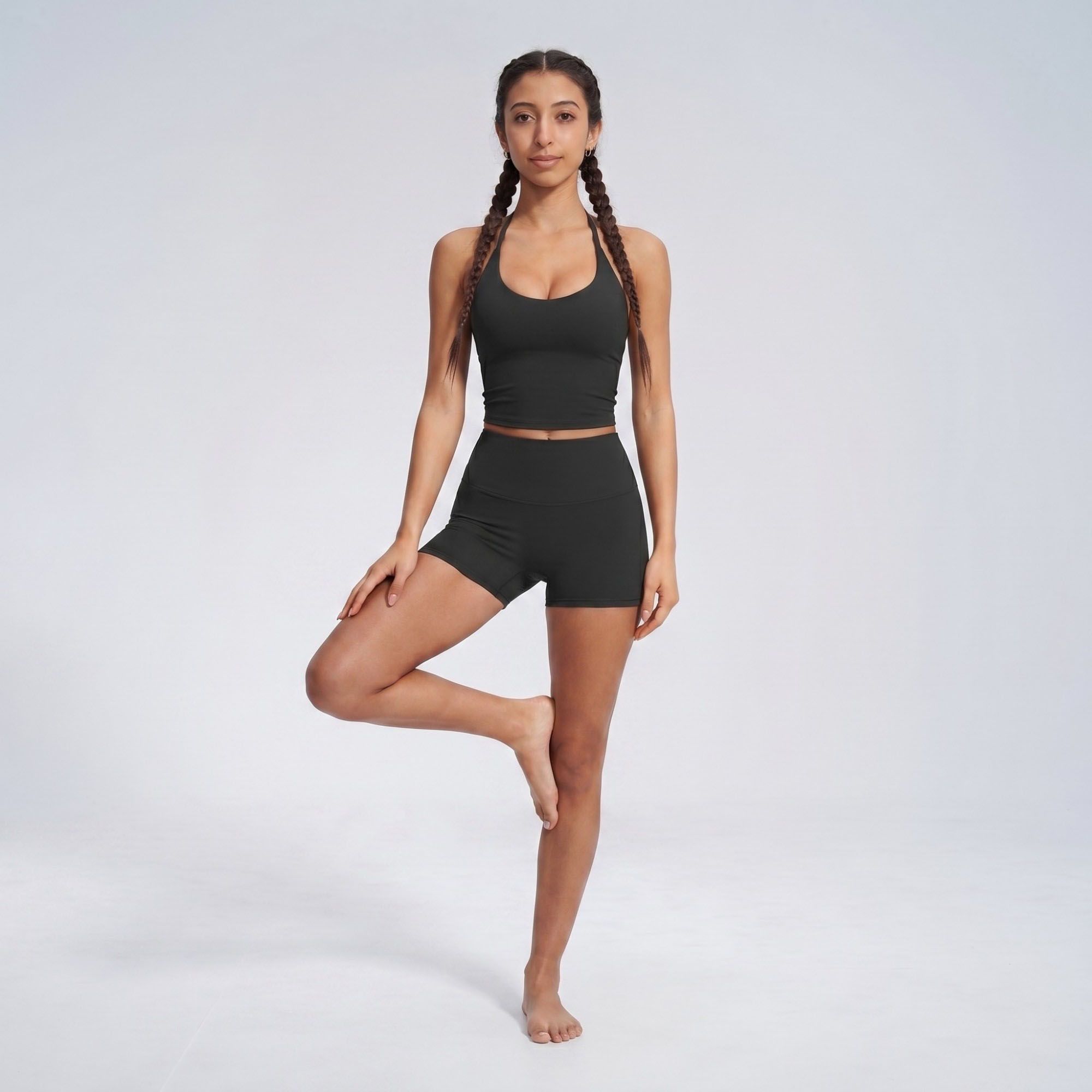 Padded Halter Longline Sports Bra Tank Top Tie Back Workout Yoga Crop Top