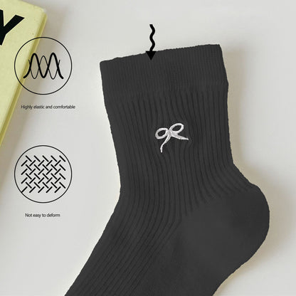 Anna-Kaci Women's Ribbed Ankle Socks with Bow Embroidery 5Pk