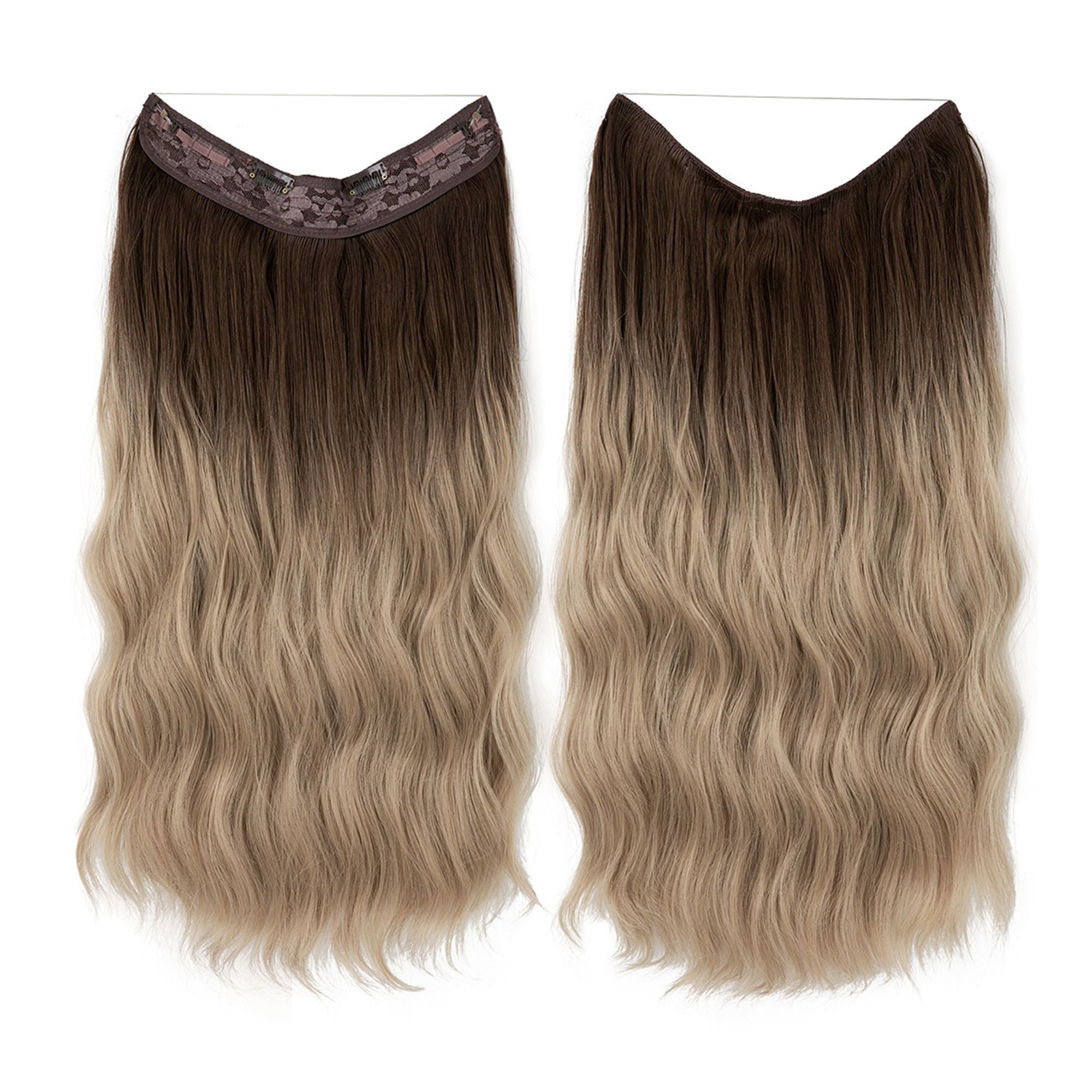 One Piece Long Wavy Curly Clip in Hair Wig Extension 20 Inches High for Women 4 Clips  Brown