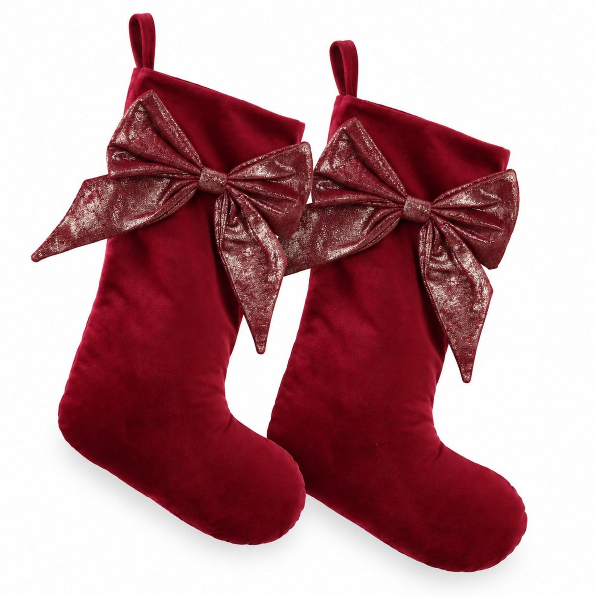 2 Pack 18 Inch Christmas Stockings with Oversized Bow Hanging Loop Holiday Mantel Decor