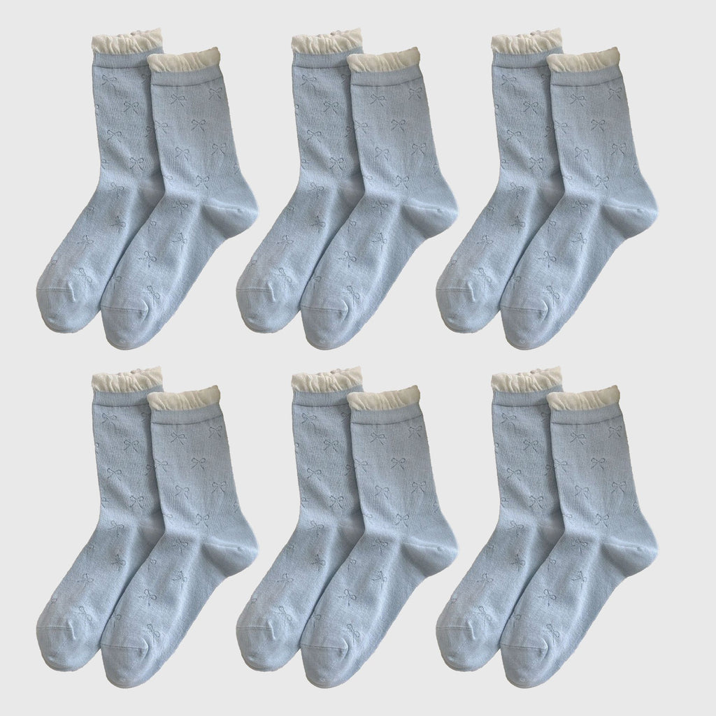 Anna-Kaci Women's Bow-Patterned Ruffle-Cuff Ankle Socks 6pk