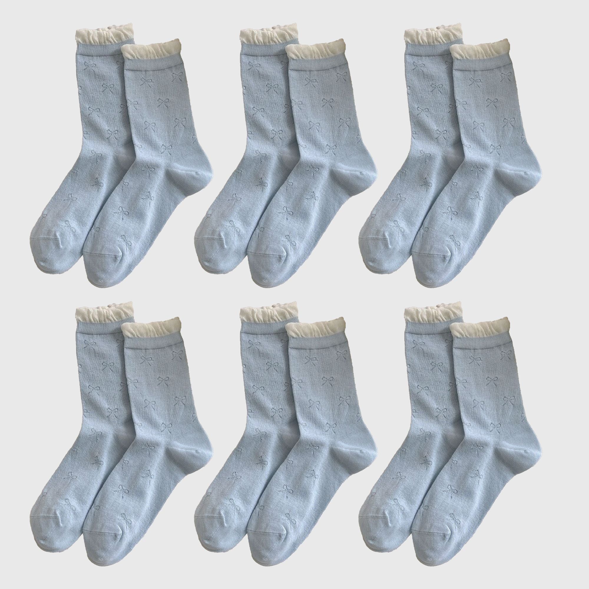 Anna-Kaci Women's Bow-Patterned Ruffle-Cuff Ankle Socks 6pk