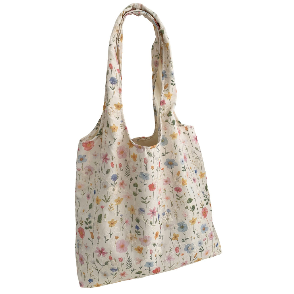 Embroidered Floral Tote Bag for Women, Lightweight Canvas Shoulder Bag for Everyday Use