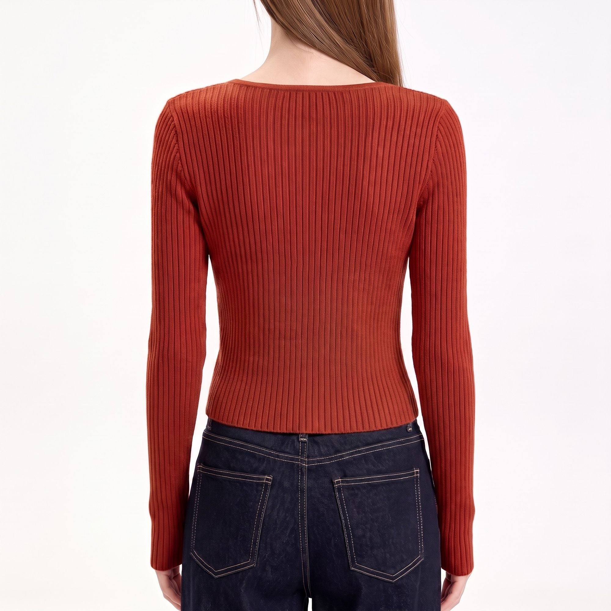 Layered Collar Ribbed Button-Front Cardigan Sweater